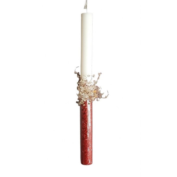 Λαμπάδα Αρωματική Χειροποίητη Με Πετρούλες & Βάση Γυάλινη Με Κόκκινα Κρυσταλλάκια 2,5x29εκ. 24-791