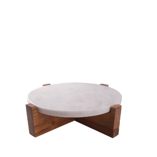 ΣΤΡΟΓΓΥΛΟ ΛΕΥΚΟ ΣΤΑΝΤ ΑΠΌ ΜΑΡΜΑΡΟ ΜΕ ΞΥΛΙΝΟ ΠΟΔΙ ΑΚΑΚΙΑΣ 28Χ28Χ7,5ΕΚ