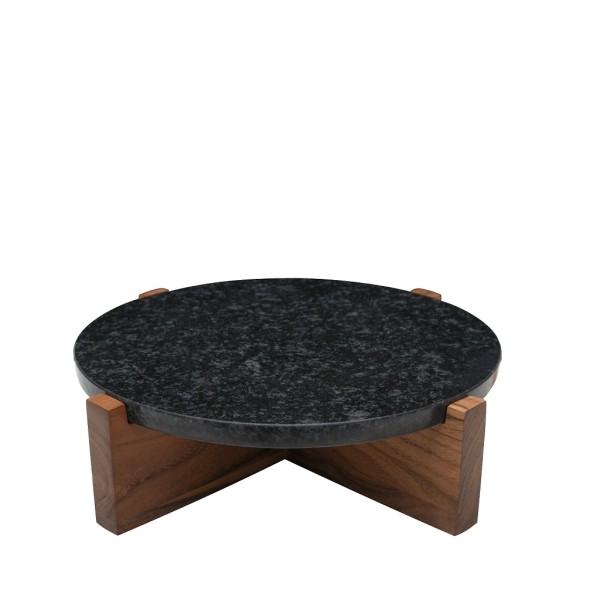 ΣΤΡΟΓΓΥΛΟ ΜΑΥΡΟ ΣΤΑΝΤ ΑΠΌ ΜΑΡΜΑΡΟ ΜΕ ΞΥΛΙΝΟ ΠΟΔΙ ΑΚΑΚΙΑΣ 38Χ38Χ11.5ΕΚ