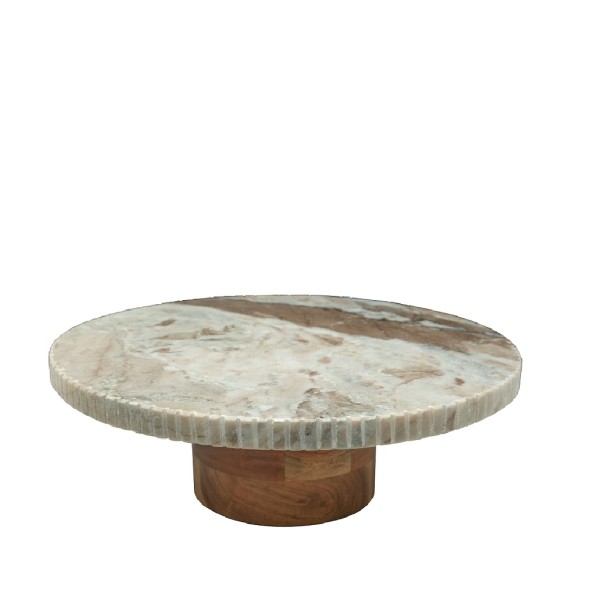 ΣΤΡΟΓΓΥΛΟ ΜΠΕΖ ΣΤΑΝΤ ΑΠΌ ΜΑΡΜΑΡΟ ΜΕ ΞΥΛΙΝΟ ΠΟΔΙ ΑΚΑΚΙΑΣ 36Χ36Χ11.5ΕΚ