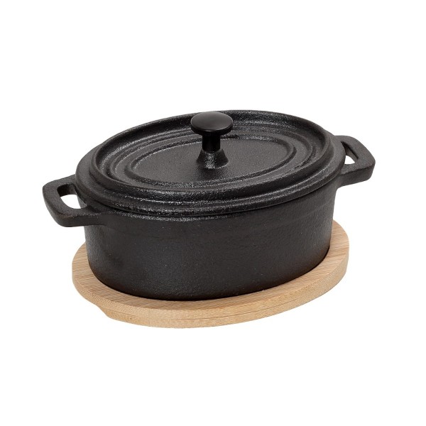 ΚΑΤΣΑΡΟΛΑ CAST-IRON ΜΑΥΡΗ D: 9 H: 8CM  410ML ΜΕ ΒΑΣΗ BAMBOO | Συσκευασία 2 τμχ