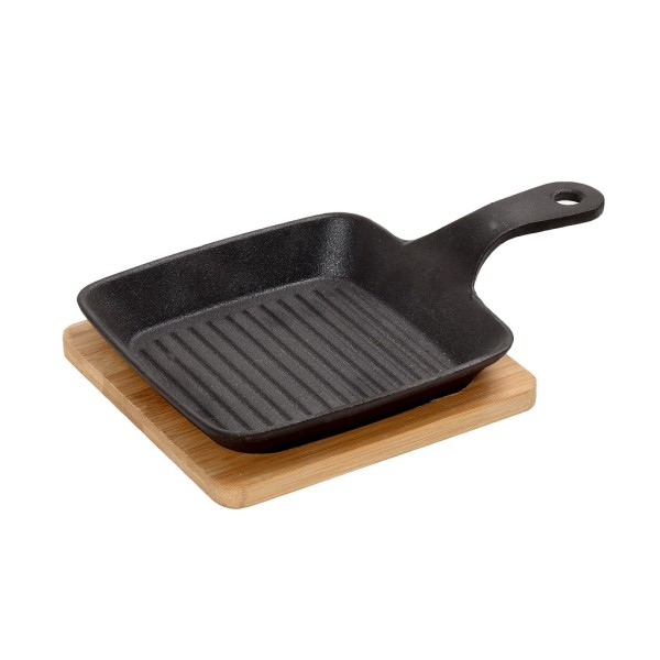 ΤΗΓΑΝΑΚΙ ΤΕΤΡ. CAST-IRON ΜΑΥΡΟ L: 16 H: 5CM ΜΕ ΒΑΣΗ BAMBOO | Συσκευασία 2 τμχ