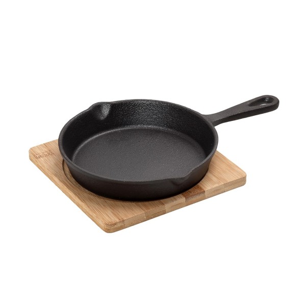 ΤΗΓΑΝΑΚΙ ΣΤΡΟΓΓ. CAST-IRON ΜΑΥΡΟ D: 16 H: 4CM ΜΕ ΒΑΣΗ BAMBOO | Συσκευασία 2 τμχ