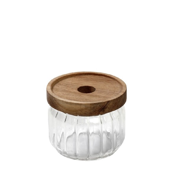 ΓΥΑΛΙΝΟ ΔΟΧΕΙΟ ΜΕ ΞΥΛ. ΚΑΠΑΚΙ ΑΚΑΚΙΑΣ 350ML 9X7EK | Συσκευασία 6 τμχ