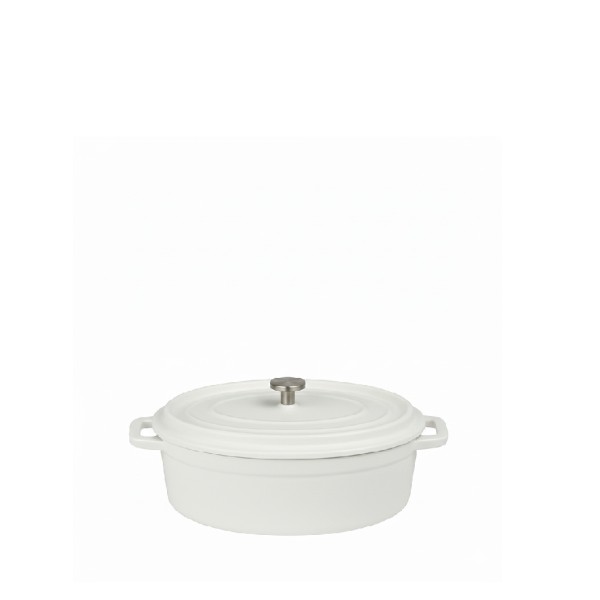 VOLCANO ΚΑΤΣΑΡΟΛΑΚΙ ΟΒΑΛ CAST-IRON ΛΕΥΚΟ ΜΕ ENAMEL 300ML 13(16INCL. HANDLES)X9,5X7,5ΕΚ.