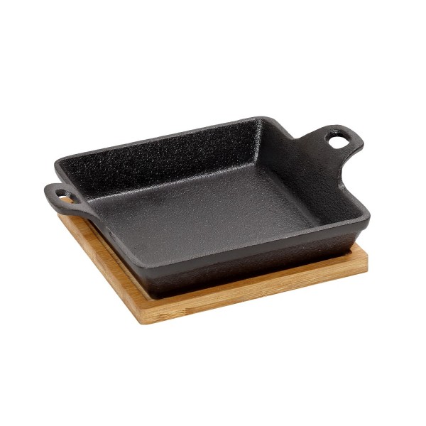 ΣΑΓΑΝΑΚΙ ΤΕΤΡ. CAST-IRON ΜΑΥΡΟ  L: 15 H: 5,3CM ΜΕ ΒΑΣΗ BAMBOO | Συσκευασία 2 τμχ