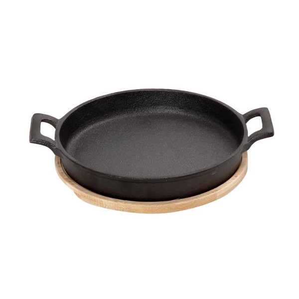 ΣΑΓΑΝΑΚΙ ΣΤΡΟΓΓ. CAST-IRON ΜΑΥΡΟ  D: 20 H: 5,5CM ΜΕ ΒΑΣΗ BAMBOO | Συσκευασία 2 τμχ