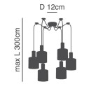 SE21-BL-4-BL6-SH2 ADEPT TUBE Black Pendant Grey Fabric Shade+