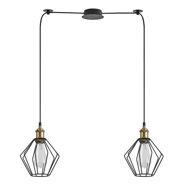 SE21-BR-10-BL2-GR1 MAGNUM Bronze Metal Pendant Black Metal Grid with Black Fabric Cable+
