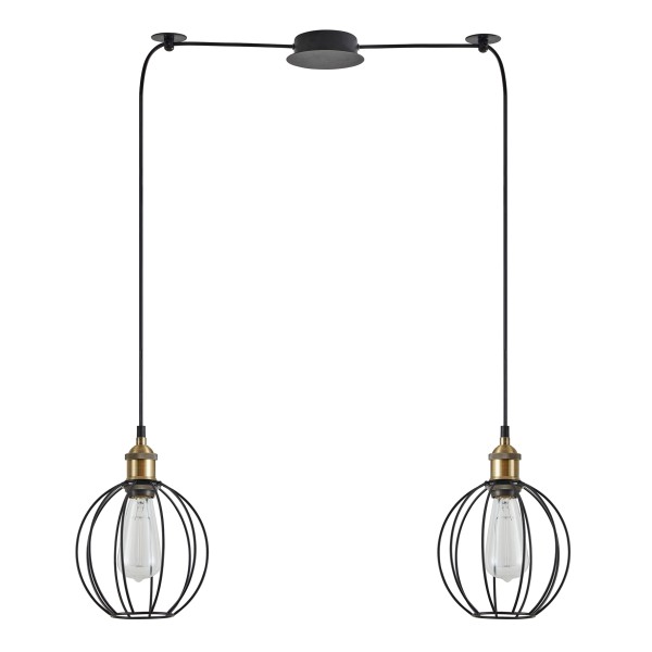 SE21-BR-10-BL2-GR2 MAGNUM Bronze Metal Pendant Black Metal Grid with Black Fabric Cable+