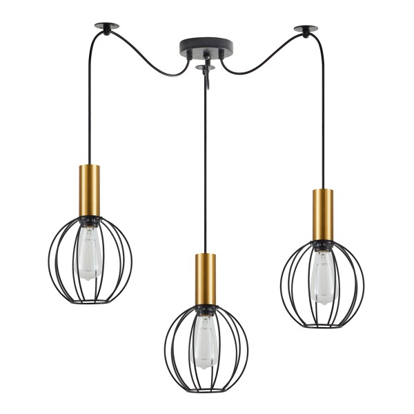 SE21-GM-4-BL3-GR1 ADEPT TUBE Gold Matt Pendant Black Metal Grid+