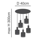 SE21-BL-4-5BL-SH2 ADEPT TUBE Black Pendant Grey Fabric Shade+