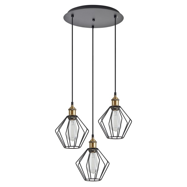 SE21-BR-10-3BL-GR1 MAGNUM Bronze Metal Pendant Black Metal Grid with Black Fabric Cable+