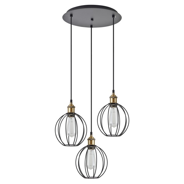 SE21-BR-10-3BL-GR2 MAGNUM Bronze Metal Pendant Black Metal Grid with Black Fabric Cable+