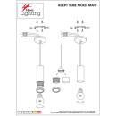 SE21-NM-4-NM6-SH2 ADEPT TUBE Nickel Matt Pendant Grey Fabric Shade+