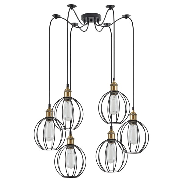 SE21-BR-10-BL6-GR2 MAGNUM Bronze Metal Pendant Black Metal Grid with Black Fabric Cable+