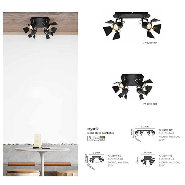 GU12015A-4R (x2) Mystik Packet Metal black ceiling lamp with rotating heads+