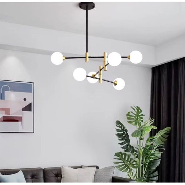 SE21-HA-6 HARUTO BLACK AND GOLD PENDANT OPAL 83x55cm E27*6 MAX60W IP20 2 YEARS WARRANTY