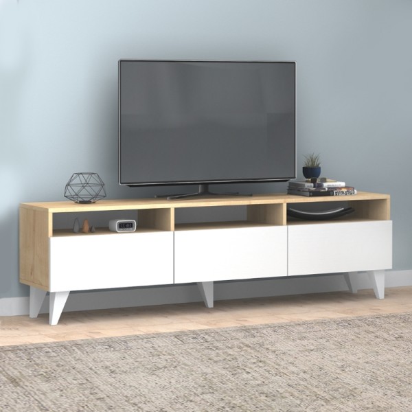 Έπιπλο τηλεόρασης Deluxe Megapap χρώμα λευκό - φυσικό οξιάς 180x35x47cm.