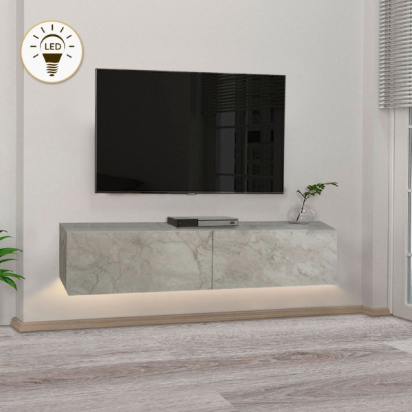 Έπιπλο τηλεόρασης επιτοίχιο Aristo Megapap με LED χρώμα λευκό εφέ μαρμάρου 135x31,6x25εκ. Έπιπλο τηλεόρασης επιτοίχιο Aristo Megapap με LED χρώμα λευκό εφέ μαρμάρου 135x31,6x25εκ.