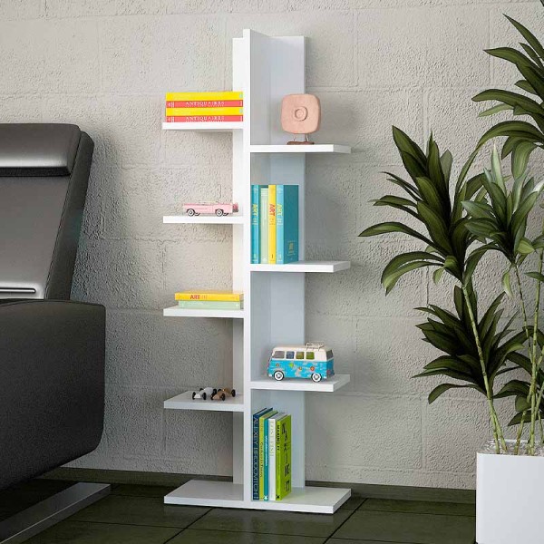 Βιβλιοθήκη μελαμίνης Tree Megapap χρώμα λευκό 45x21,4x122 εκ.