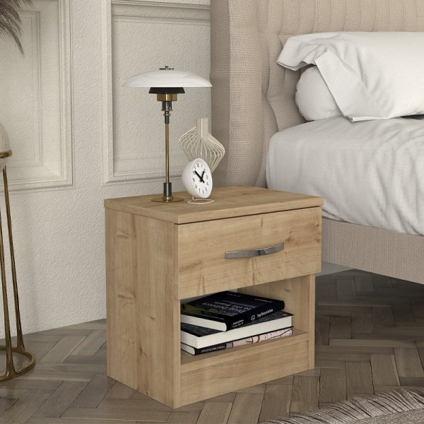 Κομοδίνο μελαμίνης Lube Megapap χρώμα sapphire oak 40x28,2x40εκ.
