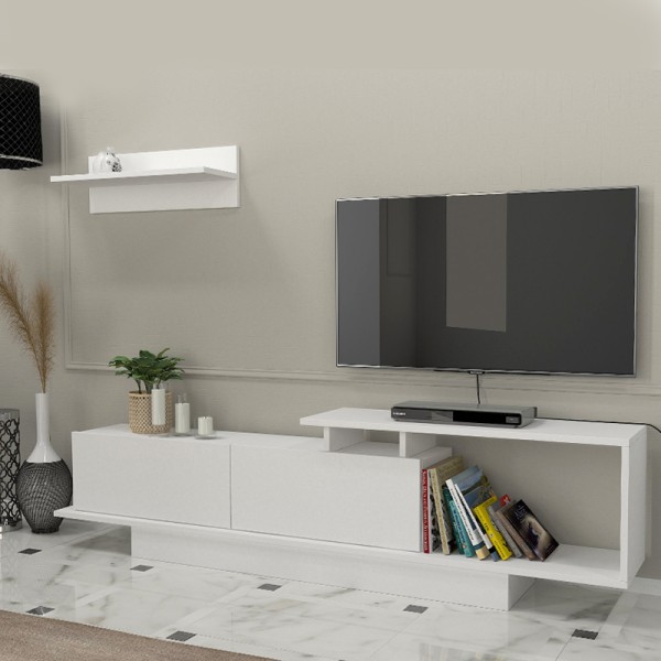 Έπιπλο τηλεόρασης Novara Megapap από μελαμίνη χρώμα λευκό 180x29,6x45εκ.