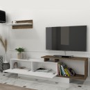 Έπιπλο τηλεόρασης Novara Megapap από μελαμίνη χρώμα λευκό - καρυδί 180x29,6x45εκ.