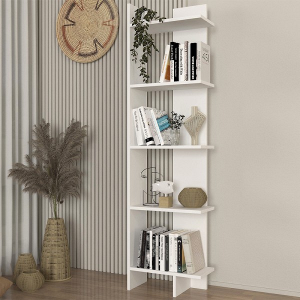 Βιβλιοθήκη μελαμίνης Perla Megapap χρώμα λευκό 48x22x170εκ.