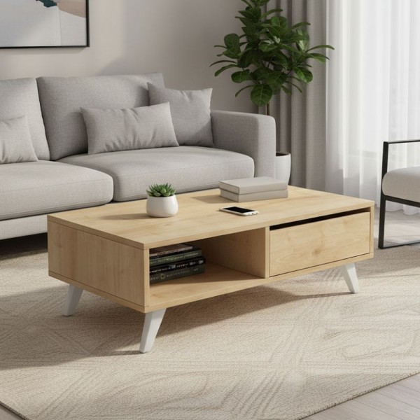 Τραπεζάκι σαλονιού Aster Megapap από μελαμίνη χρώμα sonoma 120x56x40εκ.