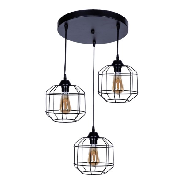 Φωτιστικό οροφής Rago Megapap E27 μεταλλικό τρίφωτο χρώμα μαύρο 50x40x80εκ.