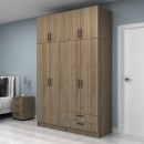 Ντουλάπα ρούχων Vivian Megapap τετράφυλλη με πατάρι και συρτάρια χρώμα καρυδί 160x51,8x240εκ.