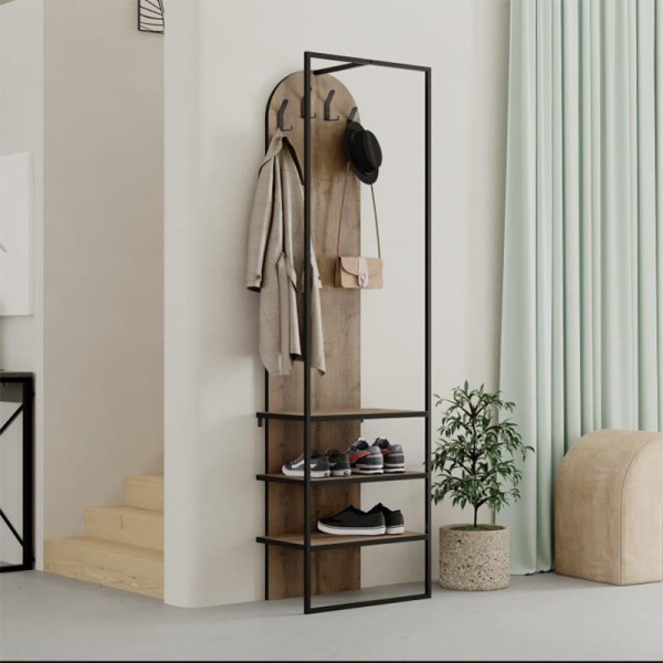 Έπιπλο εισόδου Archy Megapap από μελαμίνη - μέταλλο χρώμα ανοιχτό καρυδί 53x31,7x180εκ.