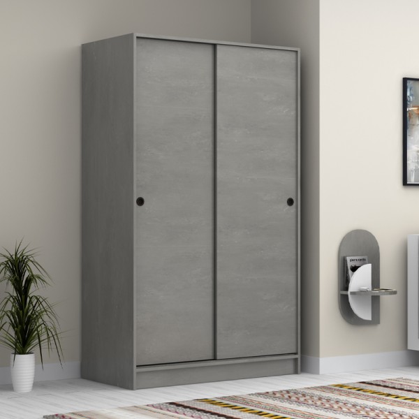 Ντουλάπα ρούχων Regio Megapap δίφυλλη συρόμενη χρώμα γκρι σκυροδέματος 120x60x200εκ.