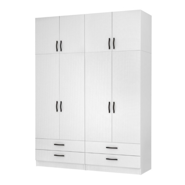 Ντουλάπα ρούχων Ricardo Megapap τετράφυλλη με πατάρι χρώμα λευκό 160x51,8x240εκ.