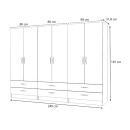 Ντουλάπα ρούχων Ricardo Megapap εξάφυλλη χρώμα λευκό 240x51,8x181εκ.