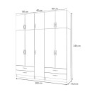 Ντουλάπα ρούχων Ricardo Megapap πεντάφυλλη με πατάρι χρώμα καρυδί 200x51,8x240εκ.