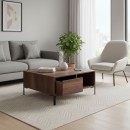 Τραπεζάκι σαλονιού Slide Megapap από μελαμίνη χρώμα καρυδί 90x90x42εκ.