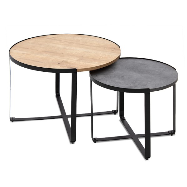 Τραπέζι σαλονιού Davis Megapap 2τμχ. μεταλλικά - μελαμίνης sonoma/ανθρακί 70x69x46εκ.