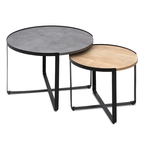 Τραπέζι σαλονιού Davis Megapap 2τμχ. μεταλλικά - μελαμίνης ανθρακί/sonoma 70x69x46εκ.