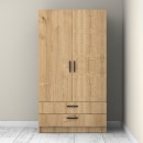 Ντουλάπα ρούχων Victoria Megapap δίφυλλη με συρτάρια χρώμα φυσικό οξιάς 100x60x181εκ.