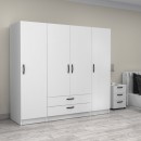 Ντουλάπα ρούχων Victoria Megapap τετράφυλλη με συρτάρια χρώμα λευκό 200x60x181εκ.