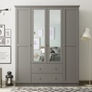 Ντουλάπα ρούχων Emily Megapap τετράφυλλη με καθρέπτη και συρτάρια χρώμα ανθρακί 140x50x210εκ.