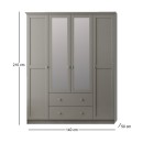 Ντουλάπα ρούχων Emily Megapap τετράφυλλη με καθρέπτη και συρτάρια χρώμα ανθρακί 140x50x210εκ.