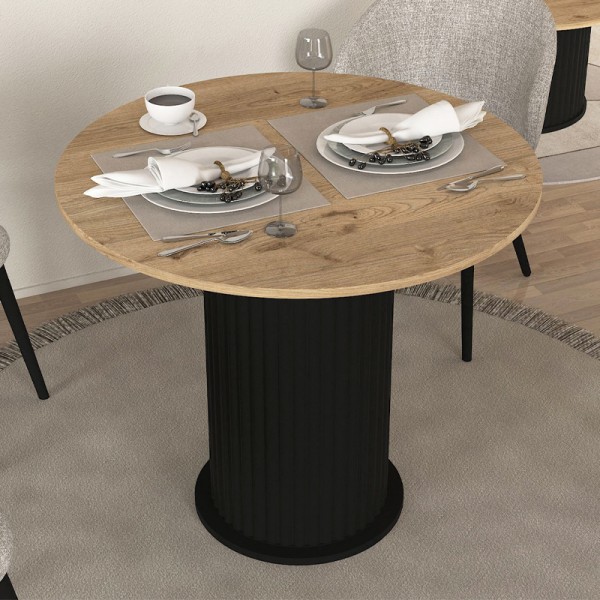 Τραπέζι Bohema Megapap χρώμα μαύρο - sepet oak Ø90x77,7εκ.