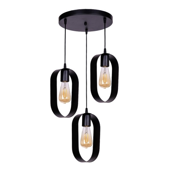 Φωτιστικό οροφής Mordo Megapap E27 μεταλλικό τρίφωτο χρώμα μαύρο Ø30x70εκ.