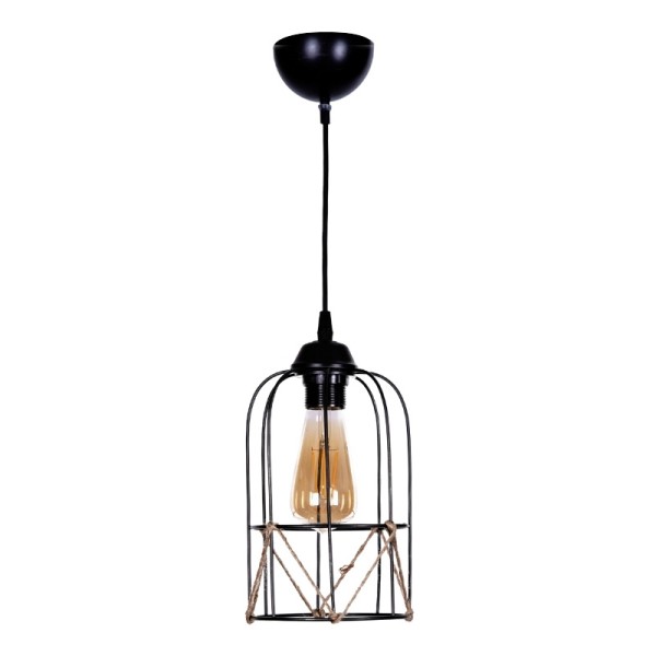 Φωτιστικό οροφής Argon Megapap E27 μεταλλικό - σχοινί μονόφωτο χρώμα μαύρο Ø15x65εκ.