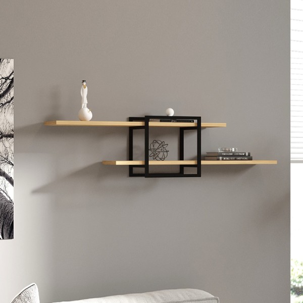 Ραφιέρα τοίχου Mone Megapap χρώμα sapphire oak - μαύρο 120x18x30εκ.