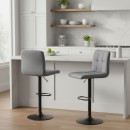 Σκαμπό μπαρ Carmelo Megapap με ρυθμιζόμενο ύψος βελούδο γκρι - βάση μαύρο ματ 45x42x90/113εκ. | Σετ 2 τεμ