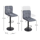 Σκαμπό μπαρ Carmelo Megapap με ρυθμιζόμενο ύψος βελούδο γκρι - βάση μαύρο ματ 45x42x90/113εκ. | Σετ 2 τεμ